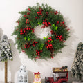 Artificial Christmas crown with decorative red berries - Green Red / 45 cm
