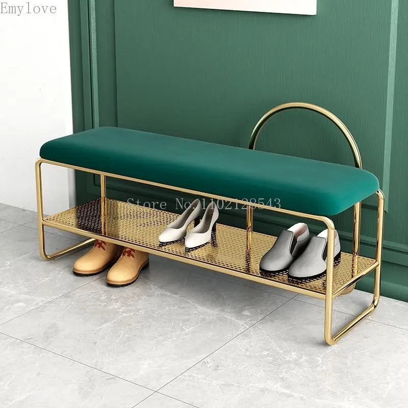Trendy shoe bench with cushion and two-level shelf - view 4