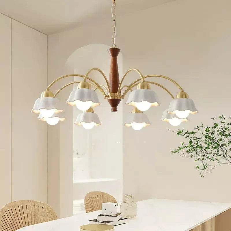 Modern chandelier in ceramic flower for contemporary interior