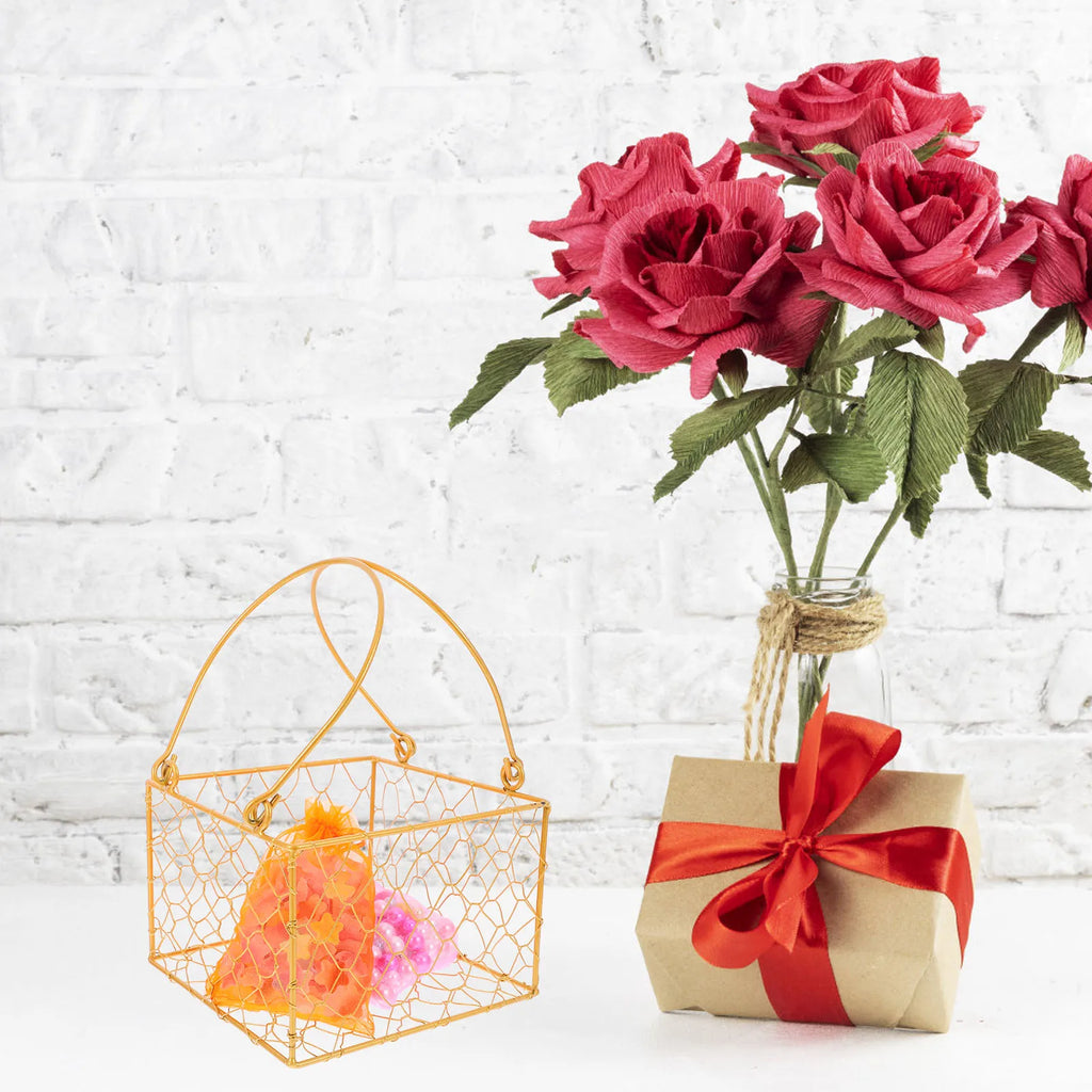 Hand basket metal for wedding with decorative handle - view 6