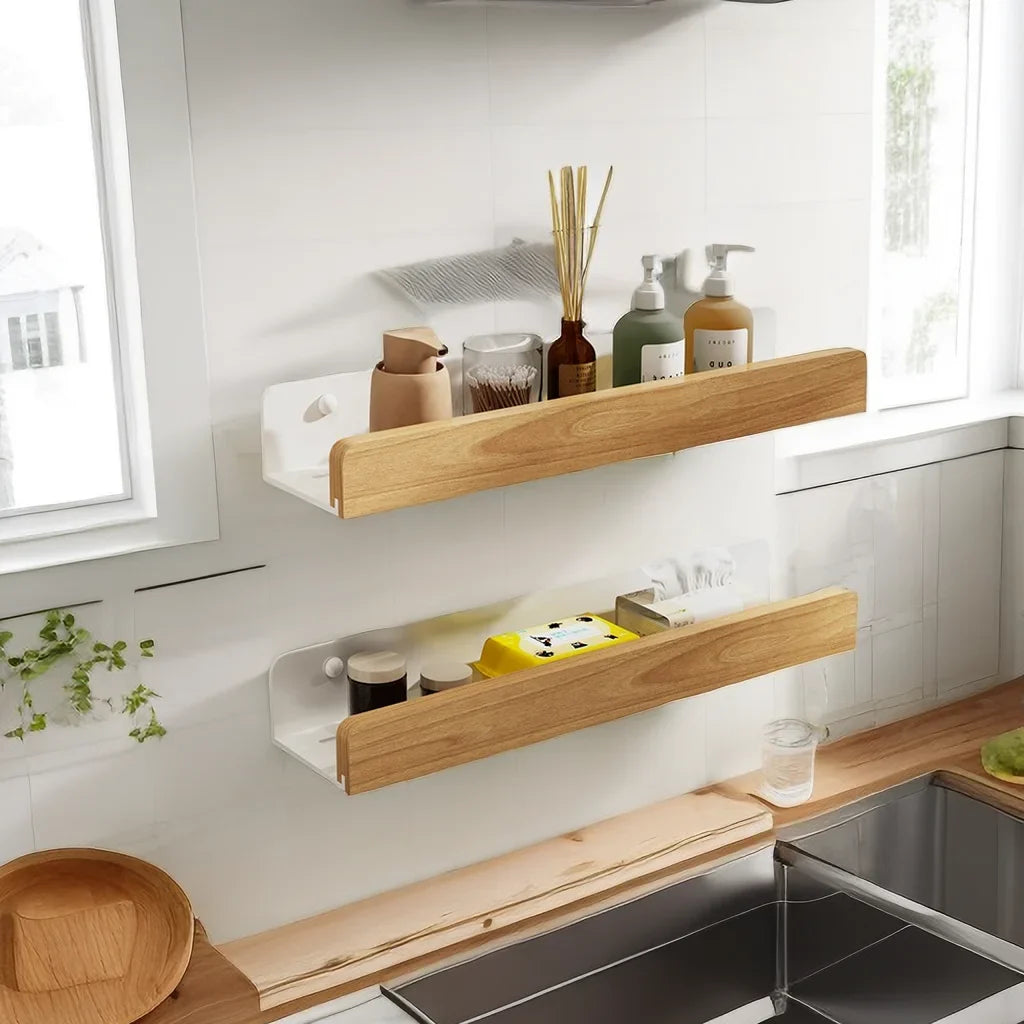 Versatile Wall-Mounted Wooden Kitchen Spice Rack