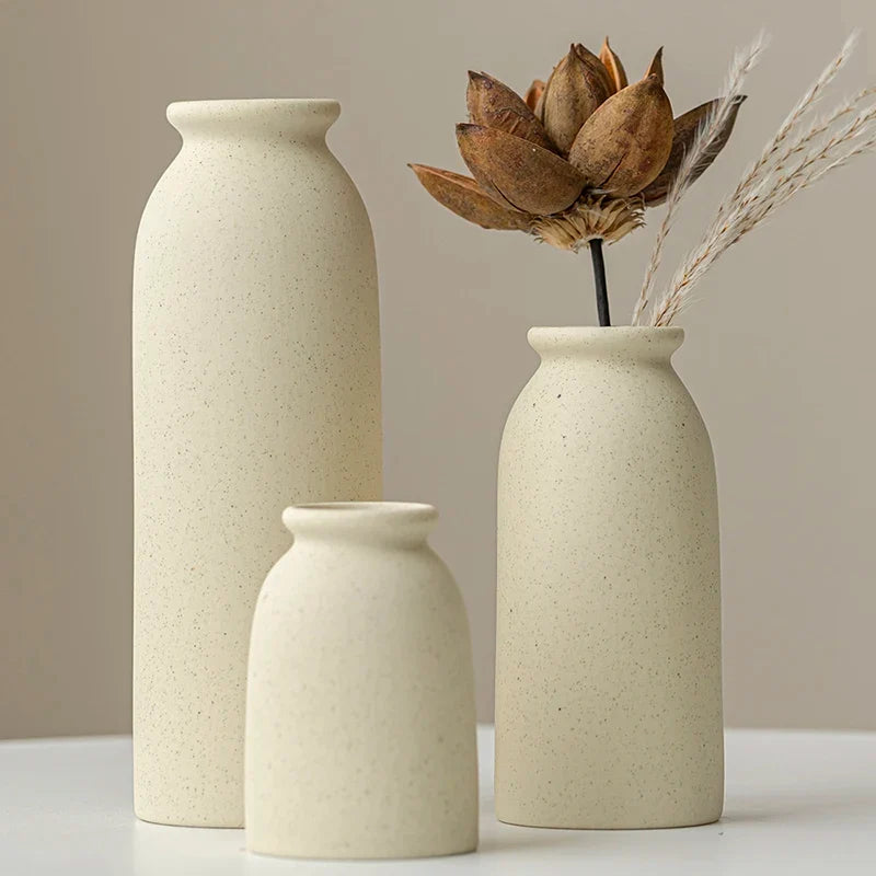 Ceramic Vase,Small Vases for decor,Set 3 Modern Boho Vases for Flower Pampas,Fit for Living Room Desk Shelf decor - Beige