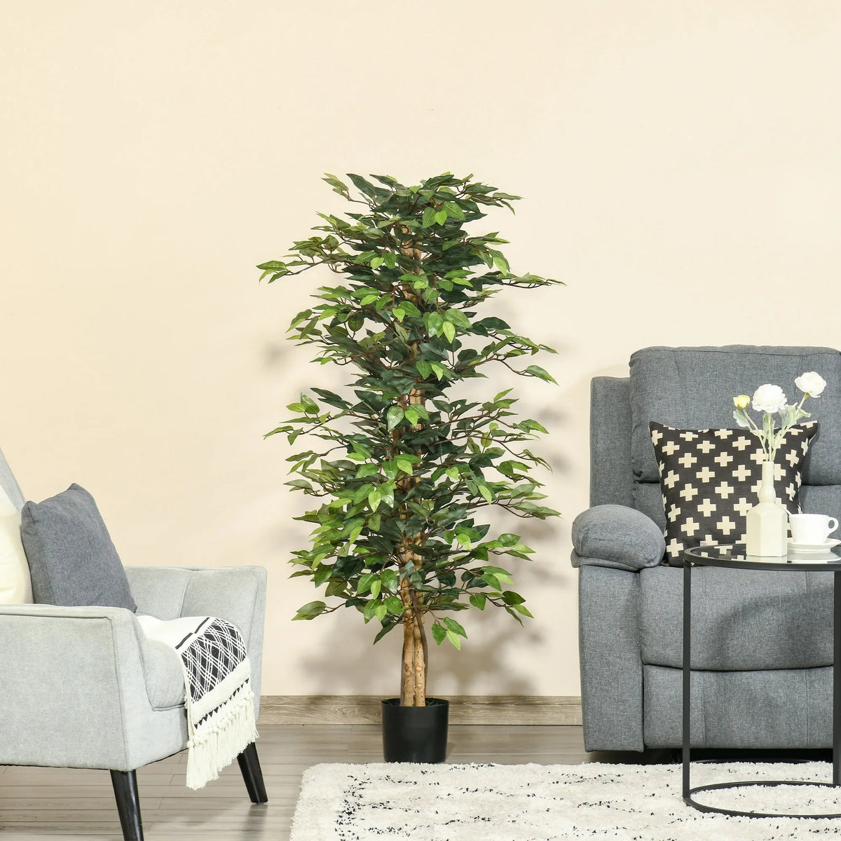 Artificial ficus with logs pots and 1008 green leaves - view 3