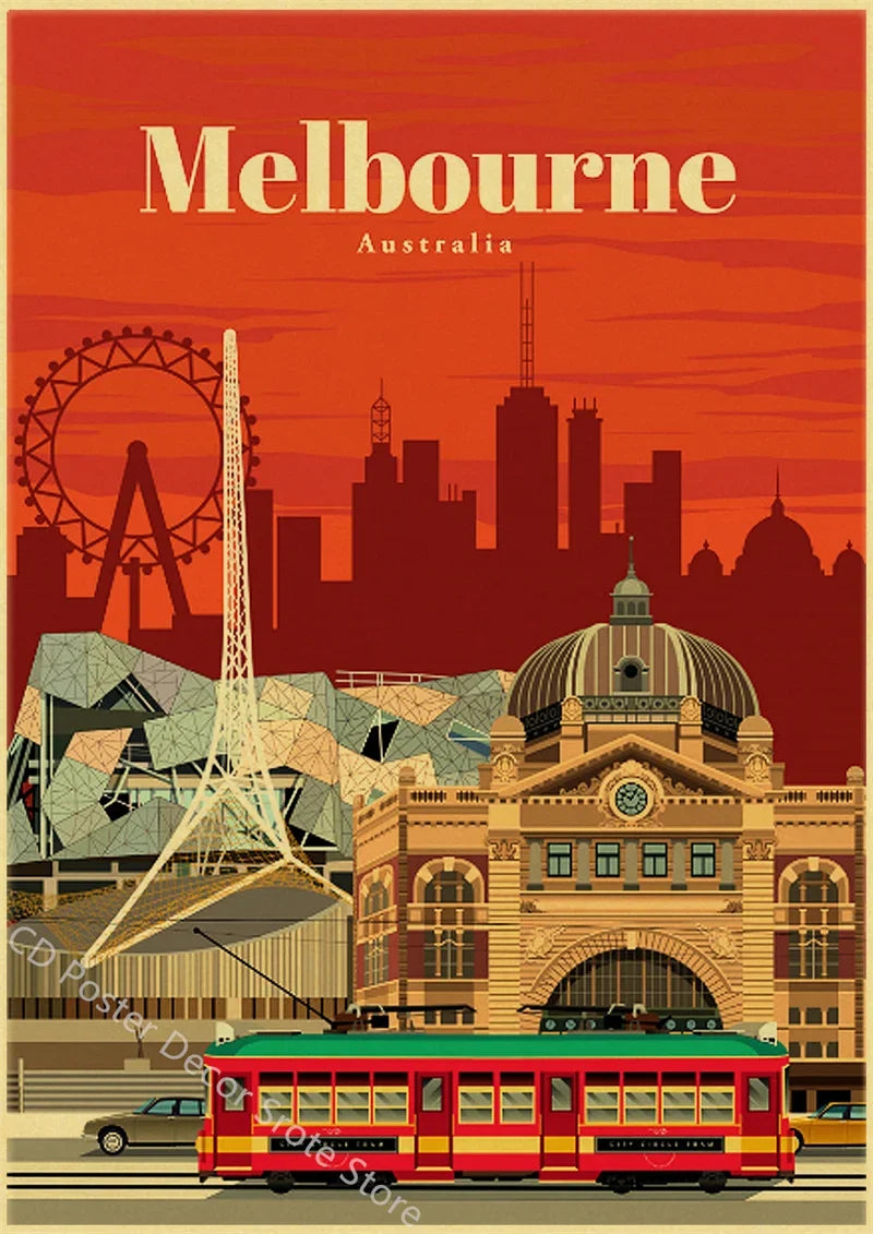 Retro World Cities Poster for Living Room Bedroom or Dining Room - 12 / A3 16.5 x 11.8 inches