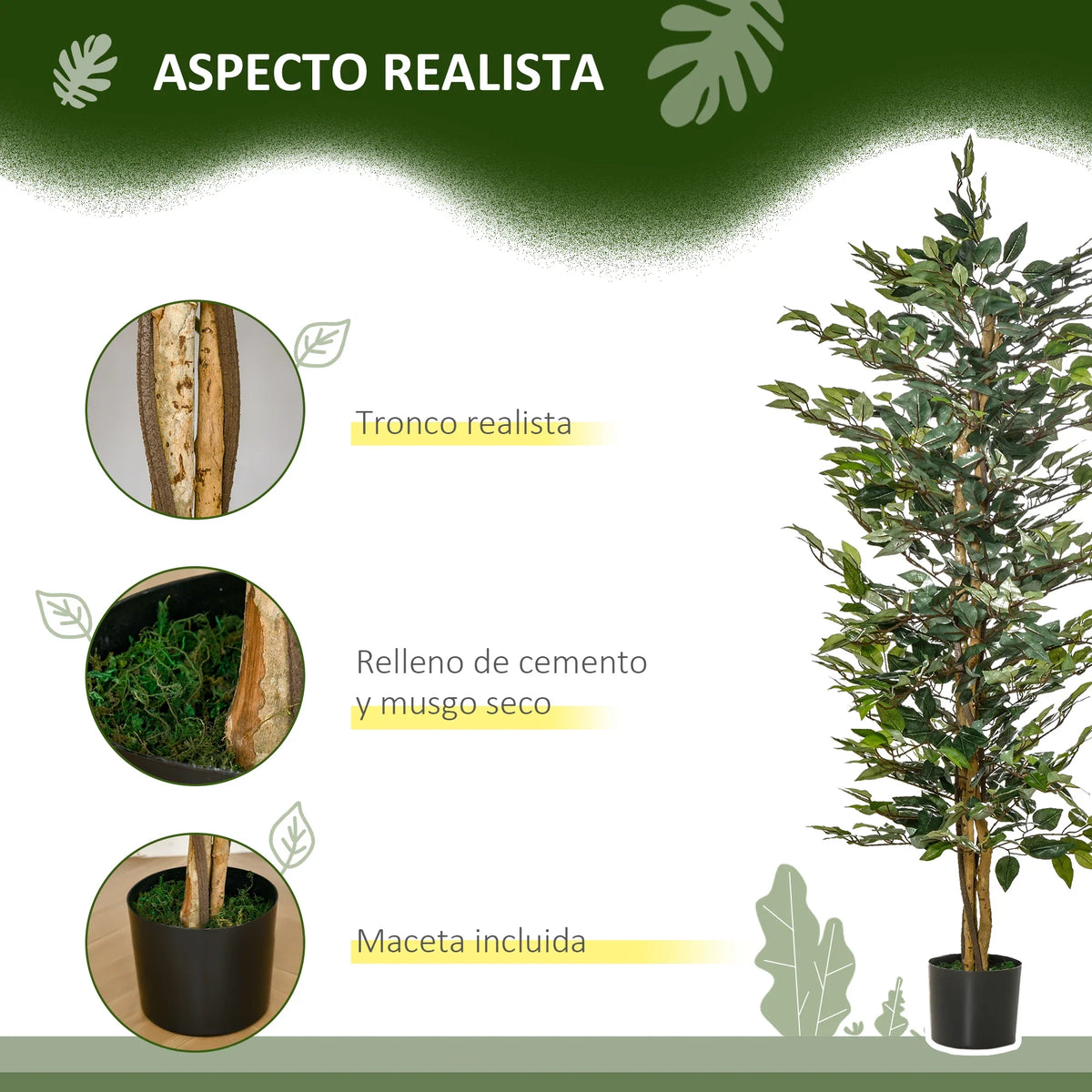 Artificial ficus with logs pots and 1008 green leaves - view 4