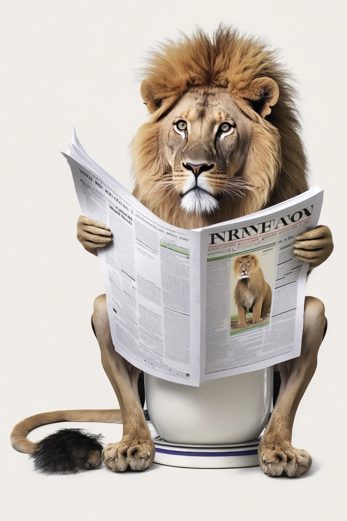 Humorous wall decoration animals on toilet reading the newspaper - A4 21X30cm Unframed / 11