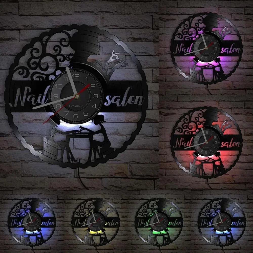 Vinyl wall clock for manicure and beauty salon - With LED14