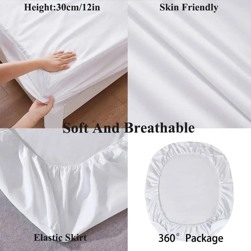 Waterproof Fitted Sheet Bedding Cover Bed Cloth Solid Color Mattress ,Soft Breathable Noiseless Bed Cover Deep Pocket Large size - view 4