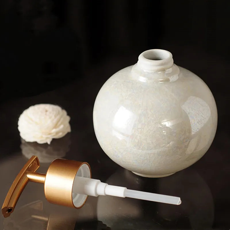 Empty ceramic bottles pumped for cosmetics and disinfectant - view 2