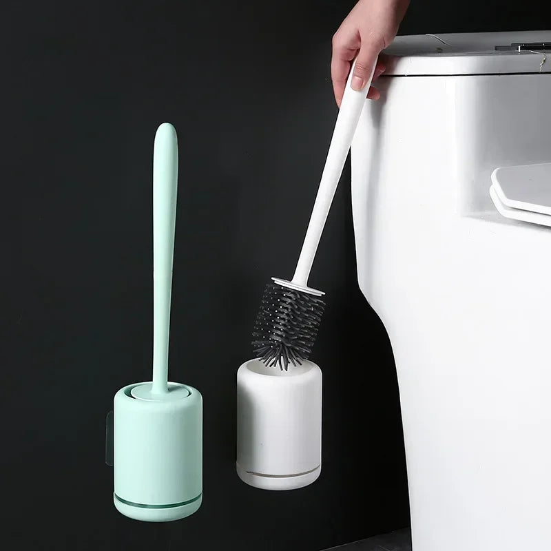 Toilet brush cleaning tool with wall support and storage - view 2