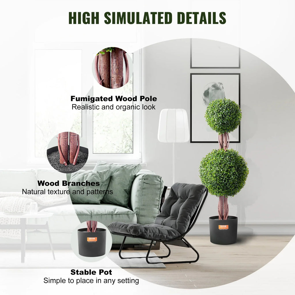 Double ball topiary artificial box with foliage and decorative pot - view 6