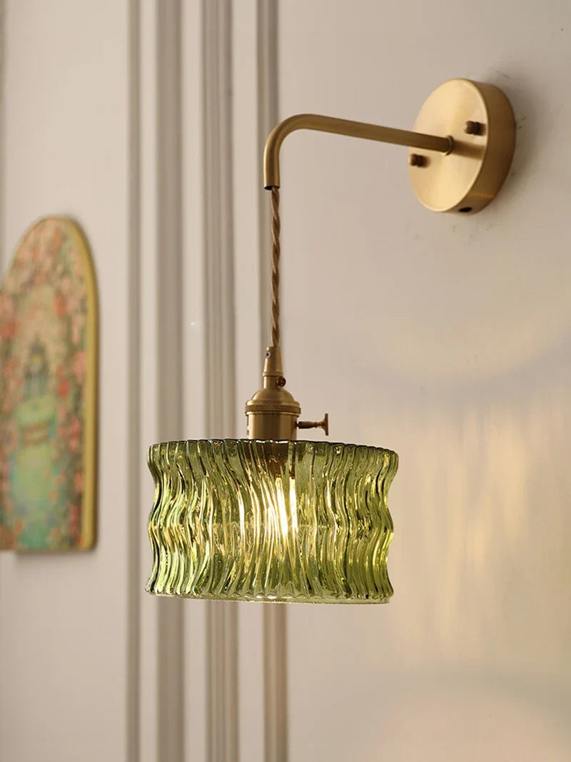Vintage glass wall sconce with brass socket