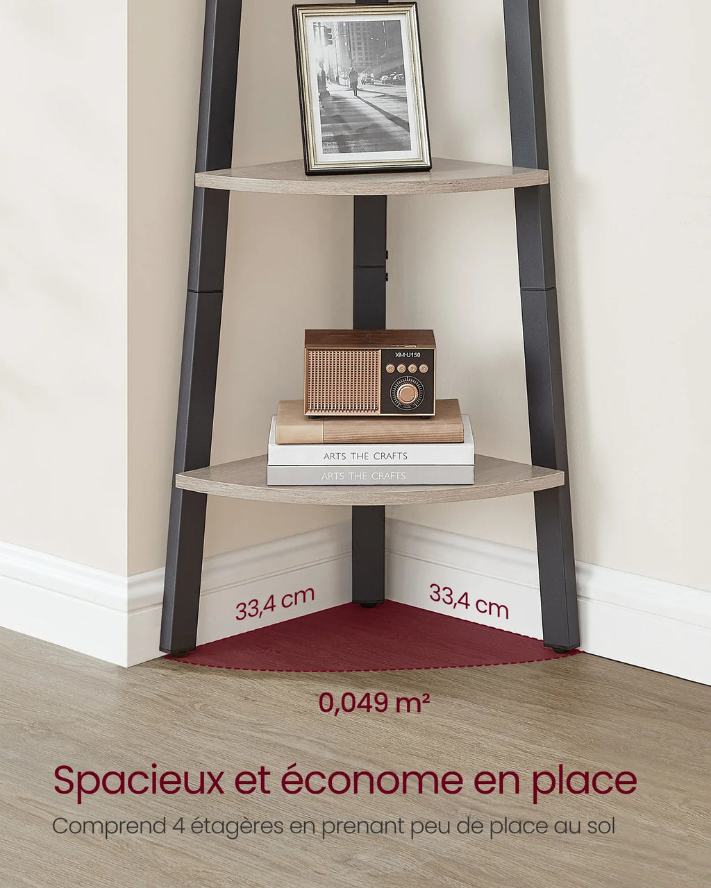 VASAGLE Corner Shelf Unit, 4-Tier Corner Shelf, Ladder Shelf for Living Room, Bookshelf or Plant Stand, Industrial Accent - view 3