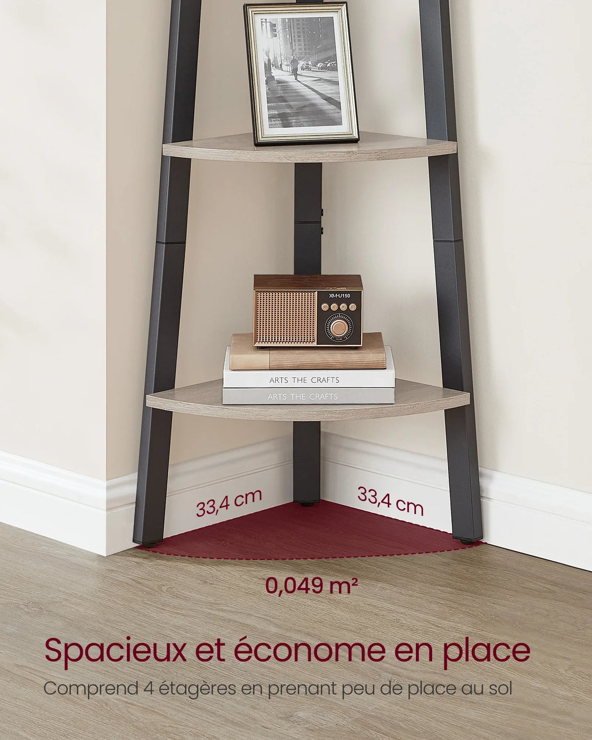 VASAGLE Corner Shelf Unit, 4-Tier Corner Shelf, Ladder Shelf for Living Room, Bookshelf or Plant Stand, Industrial Accent - view 3