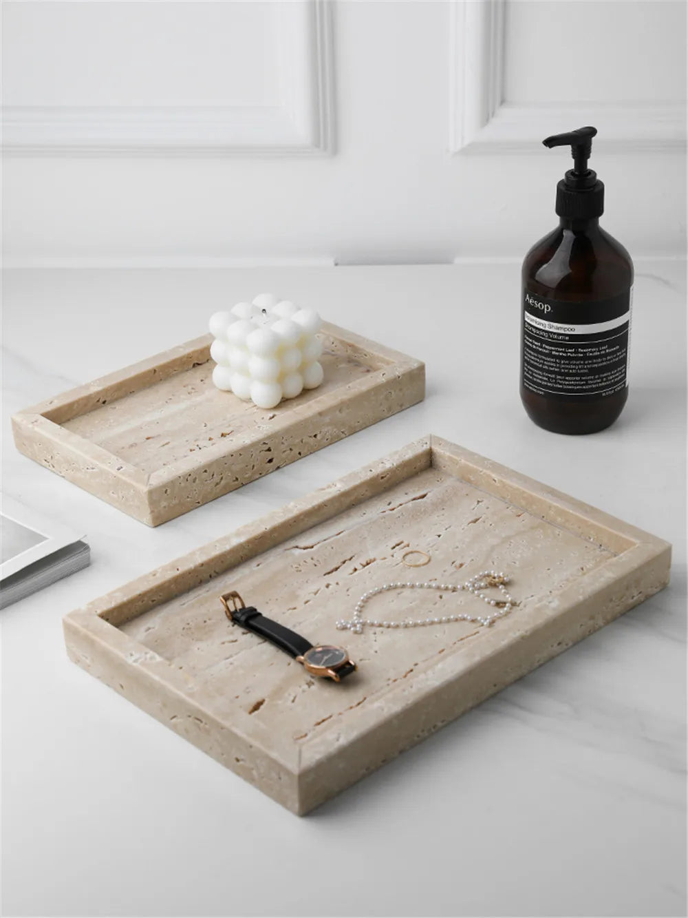 Minimalist marble tray for candles and jewelry - view 2