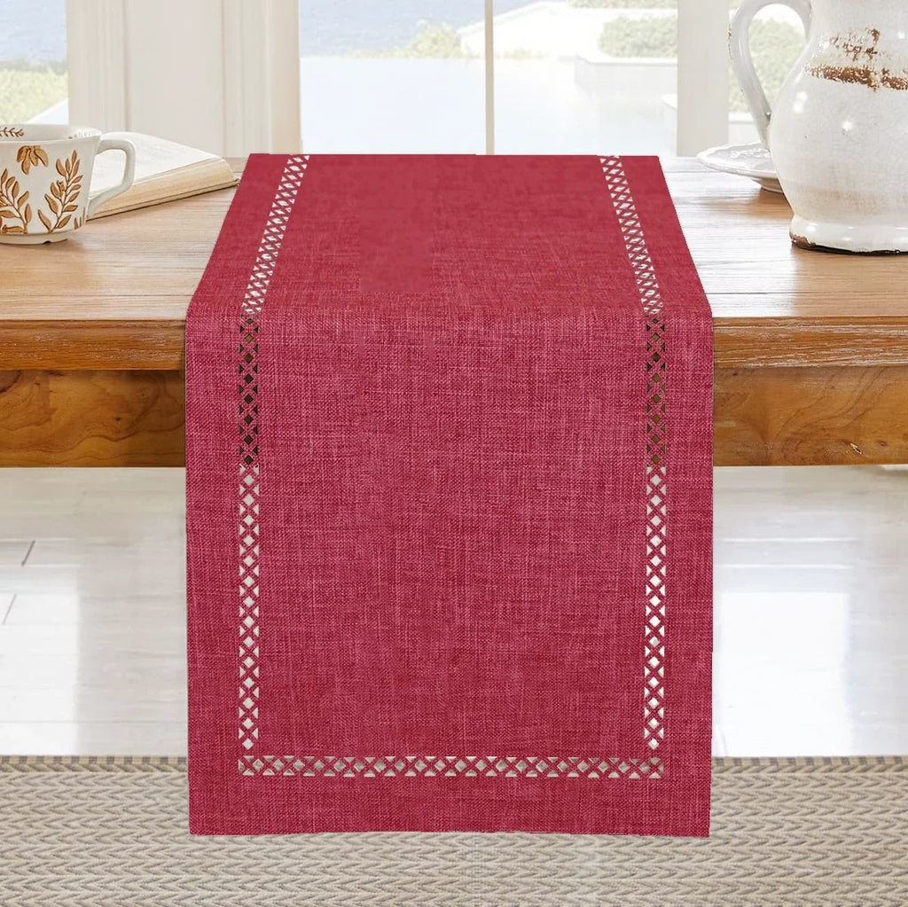 Linen table runner modern chic openwork pattern