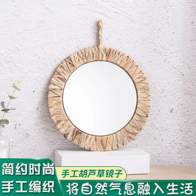 Retro woven mirror in rattan for wall decoration - view 2
