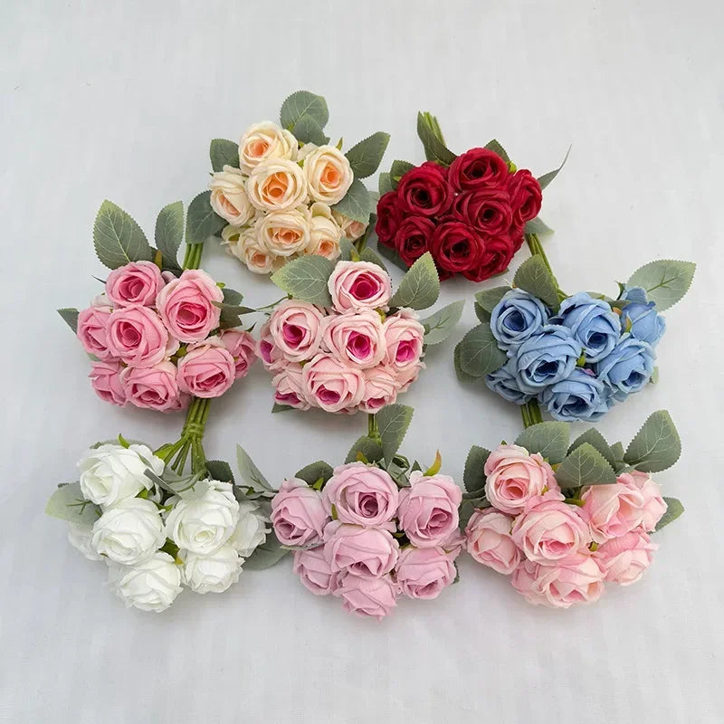 Bouquet of 10 artificial silk decorative rose wines for events - view 5