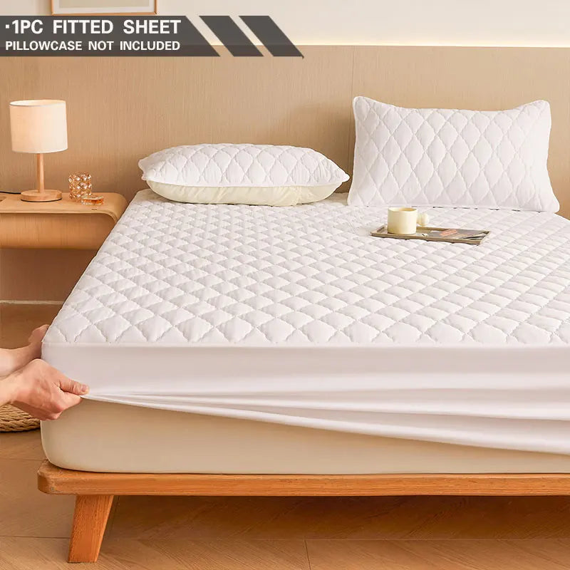 1PC Thicken Solid Color Checked Mattress Cover,Cotton-padded Breathable,Dust Proof,All SeasonsSuitable For The Bedroom, - view 2