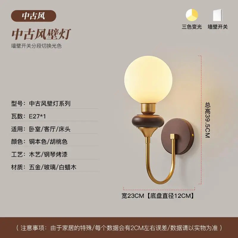Vintage wall sconce in copper and wood for interior - C