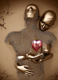 Poster love couple canvas with glitter and red heart - 30X45cm Unframed / 15