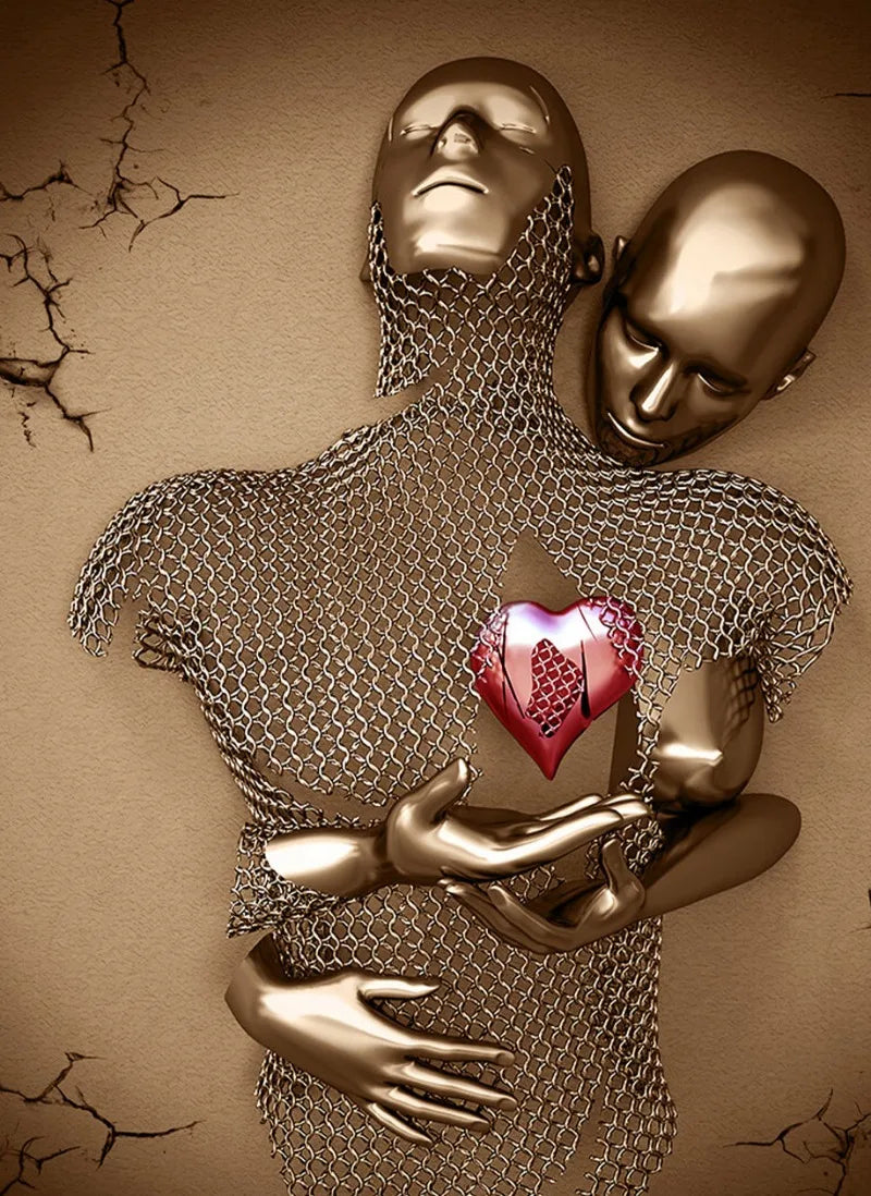 Poster love couple canvas with glitter and red heart - 30X45cm Unframed / 15