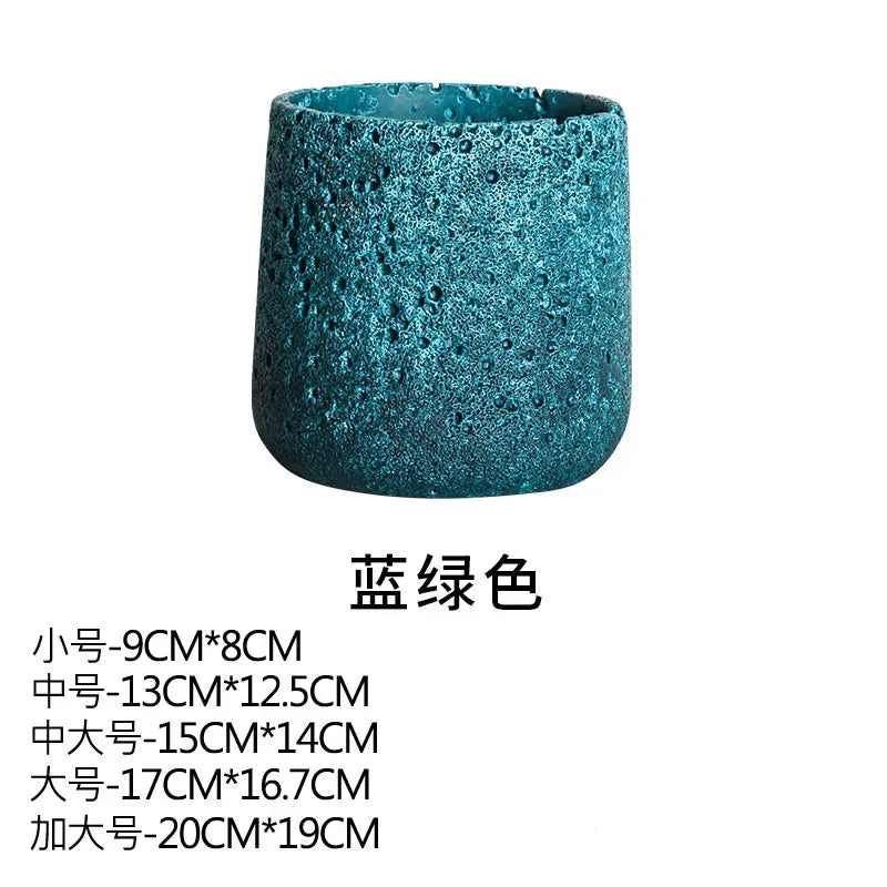 Flower pot in Nordic style cement with decorative tray - Blue green / 15 cm x 14 cm