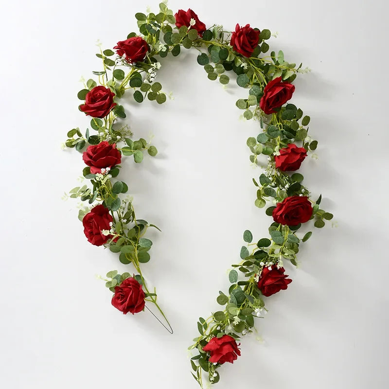 Artificial pink flowers and green plants for interior decoration - Pink Vine 1 Red