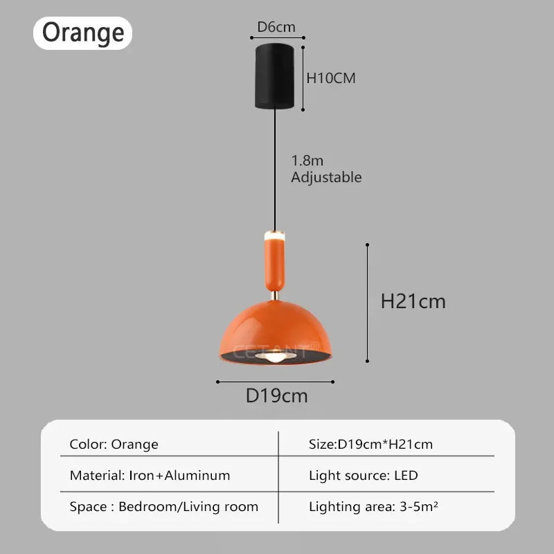 Nordic LED pendant light with adjustable height for home decoration, dining room, living room, bedroom, bedside lighting - Regular Orange / Warm white