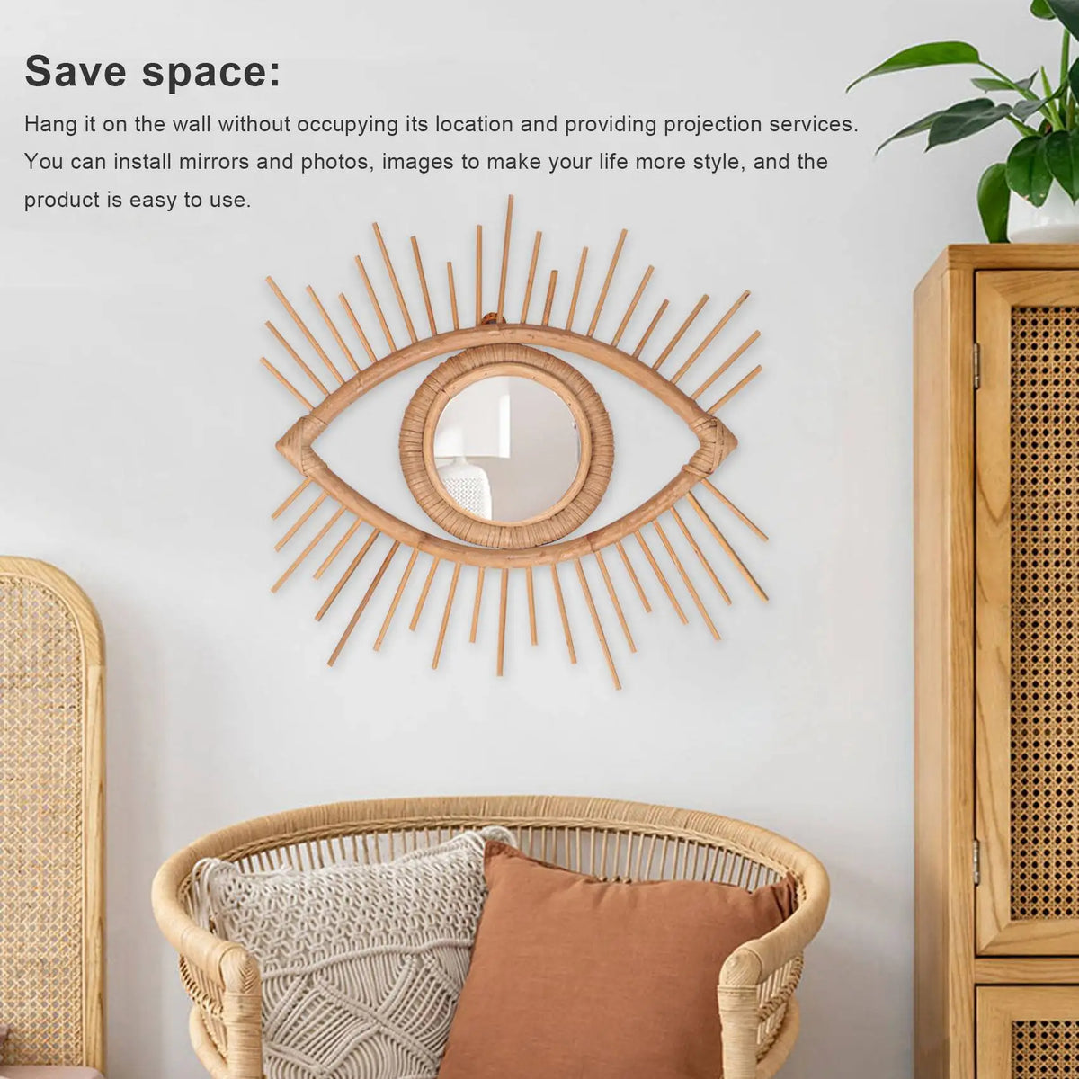 Eye-shaped rattan decorative frame for mirror - view 4