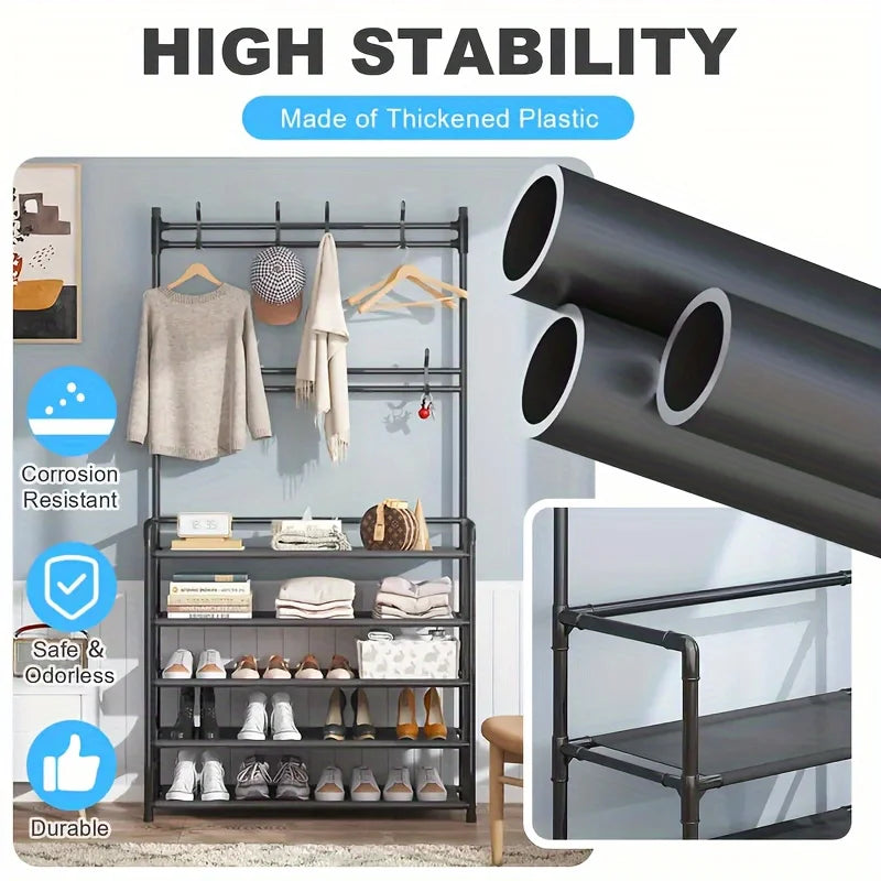 1 Piece 4/5 Ply 23" Carbon Steel, Multipurpose Clothes and Shoe Rack, Black/White, Self Assembly Required - view 4