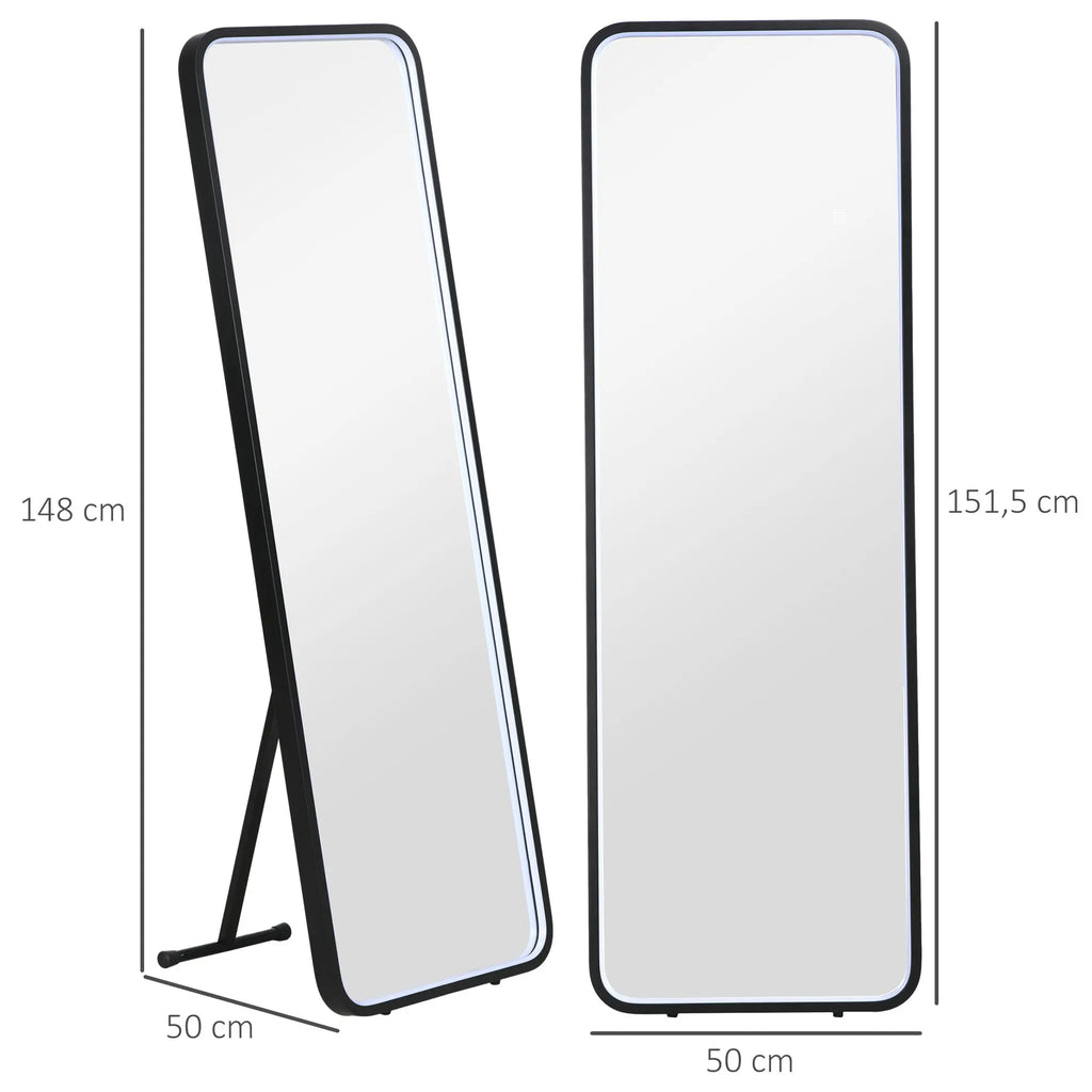 HOMCOM full body mirror with LED lights 151,5x50 cm memory function - Black