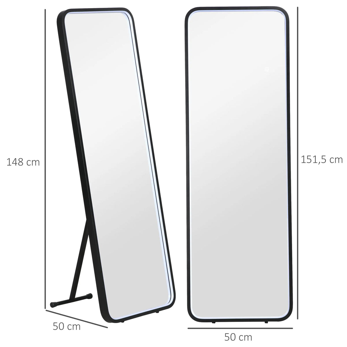 HOMCOM full body mirror with LED lights 151,5x50 cm memory function - Black