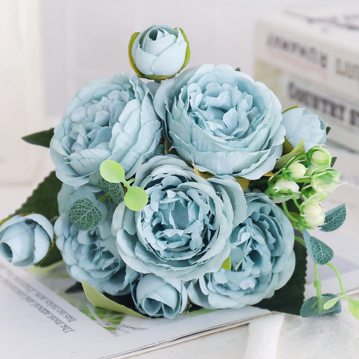 Artificial flowers silk peony hortensia decoration wedding bouquet - Blue 1