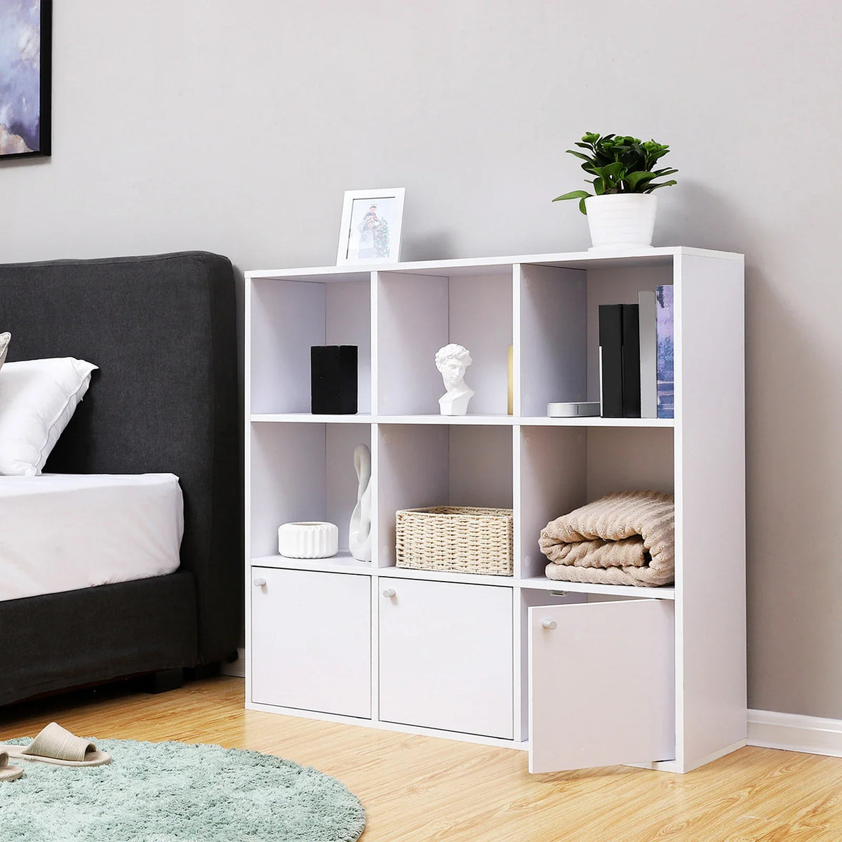 VASAGLE Bookshelf for Home Office, 9-Cube Bookcase Display Shelf, Freestanding Cube Unit Storage Rack with 3 Bottom Cabinets - view 2