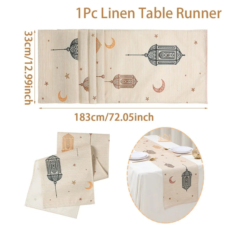 Ramadan table runner patterns lantern moon stars - 13x72in(33x183cm)