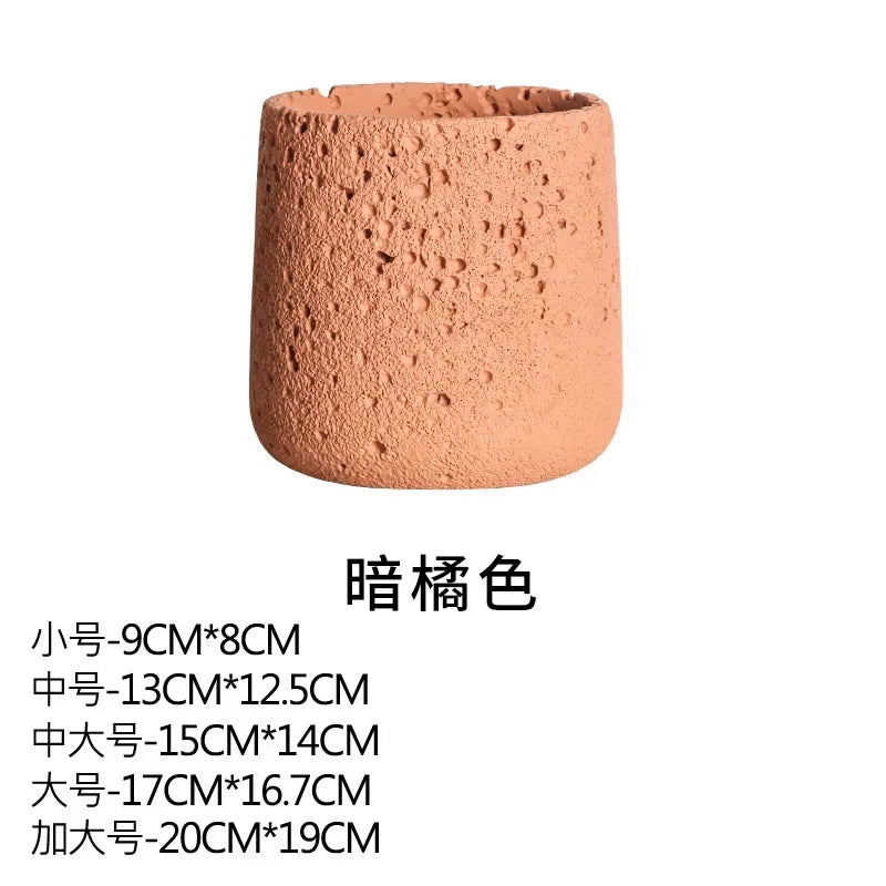 Flower pot in Nordic style cement with decorative tray - Orange / 9 cm x 8 cm