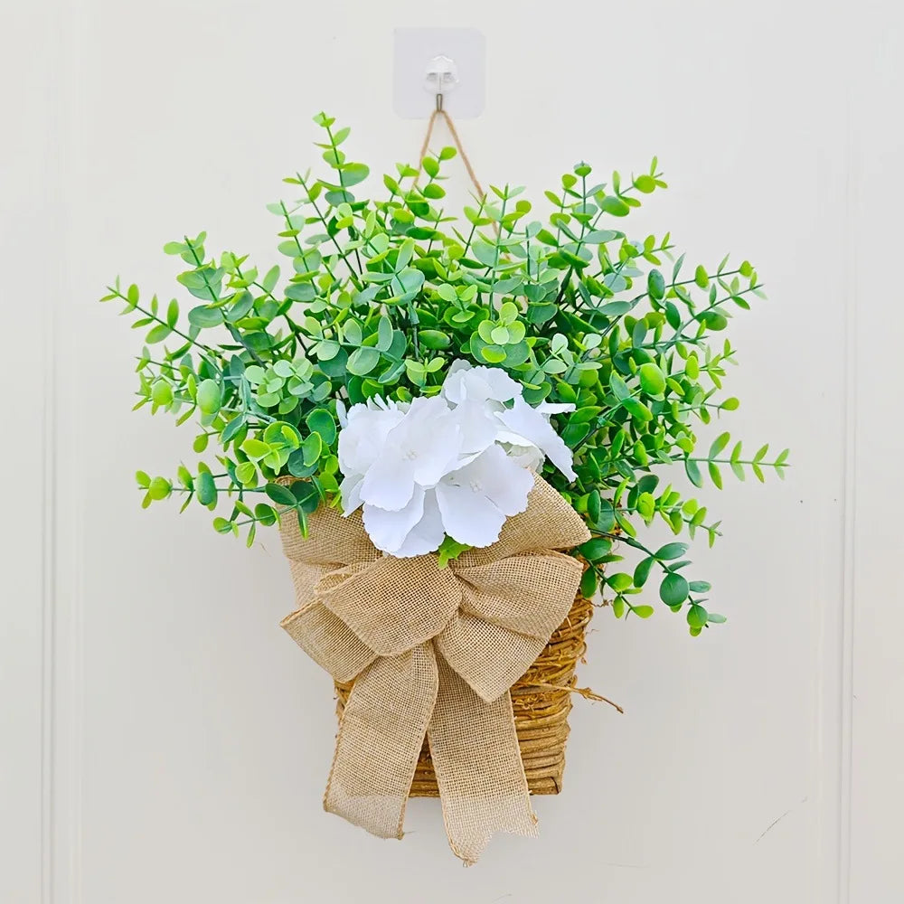 Spring crown in eucalyptus and decorative white flowers - view 3
