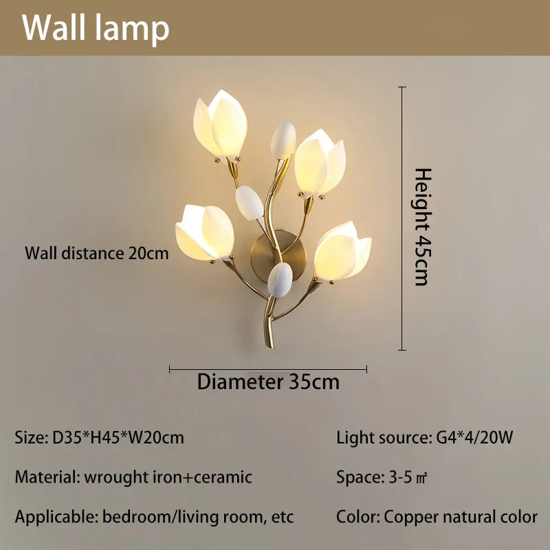 Nordic living room vertical floor lamp, simple bedroom bedside lamp, creative personalized magnolia decoration floor lamp - Tri color dimming / Wall lamp