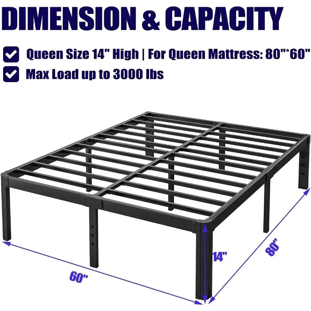 14in High Queen Bed Frame No Box Spring Needed, Heavy Duty Metal Platform Bed Frame Queen Size with Round Corners - view 3