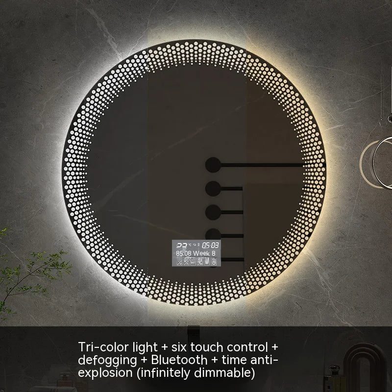 LED round mirror with adjustable backlight and intelligent anti-fog - Bluetooth tricolore