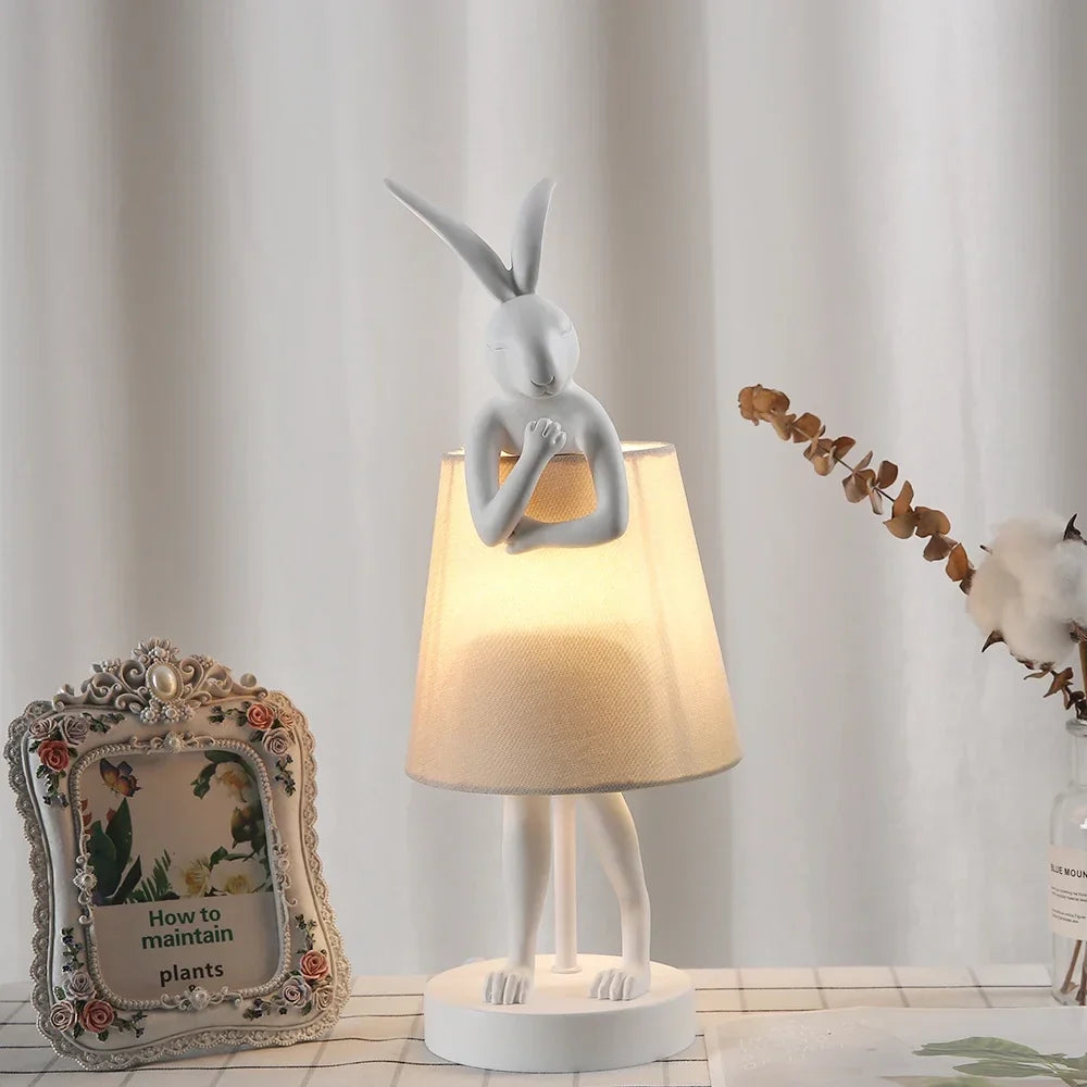 Rabbit desk lamp in retro design resin for interior decoration - White 40cm