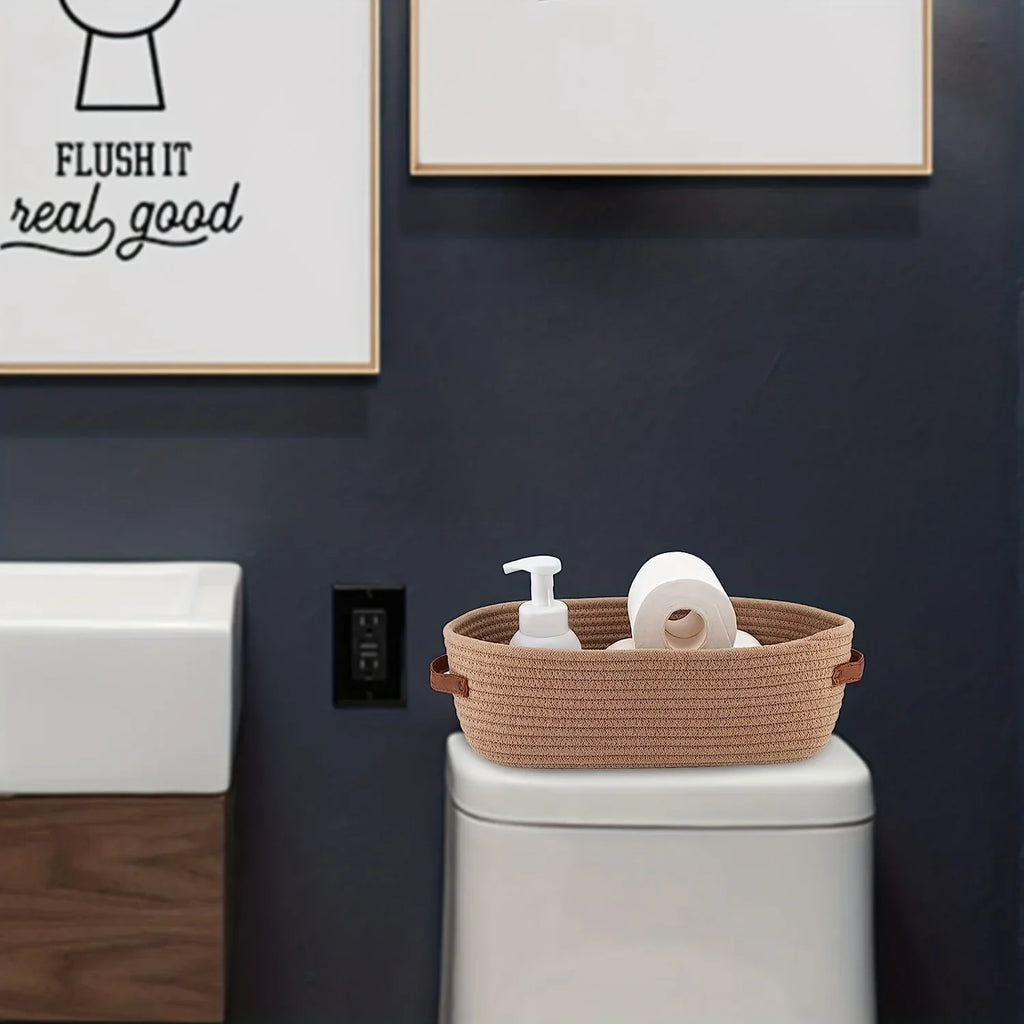 Oval Woven Bathroom Storage Basket, Multifunctional Desktop Organizer, Toilet Paper Holder, Toy Storage Basket - view 5