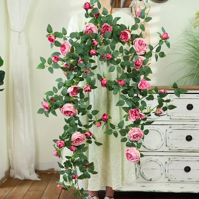 Artificial flowers in pink silk vines floral decoration elegant - view 2