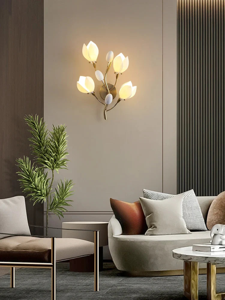 Nordic living room vertical floor lamp, simple bedroom bedside lamp, creative personalized magnolia decoration floor lamp - view 5