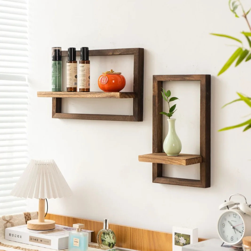 Floating wooden wall shelves for decorative storage