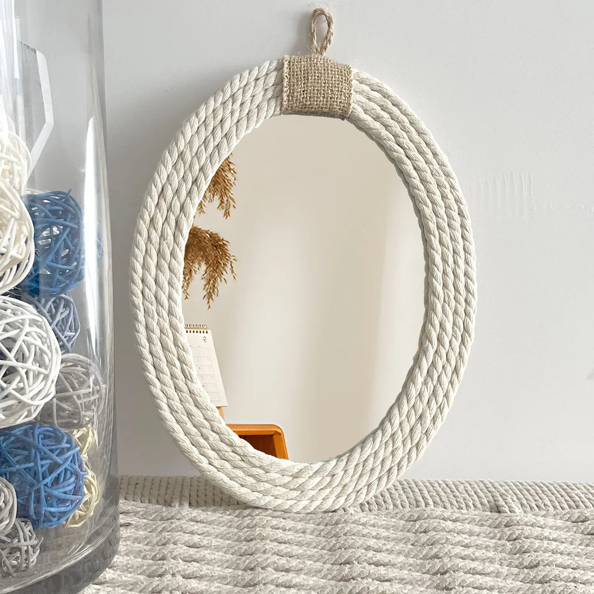 Oval mirror in cotton rope nautical style bohemian