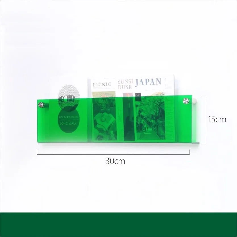 Floating acrylic wall shelf with magazine holder and literature organizer - 30 cm 5 mm Thick 3