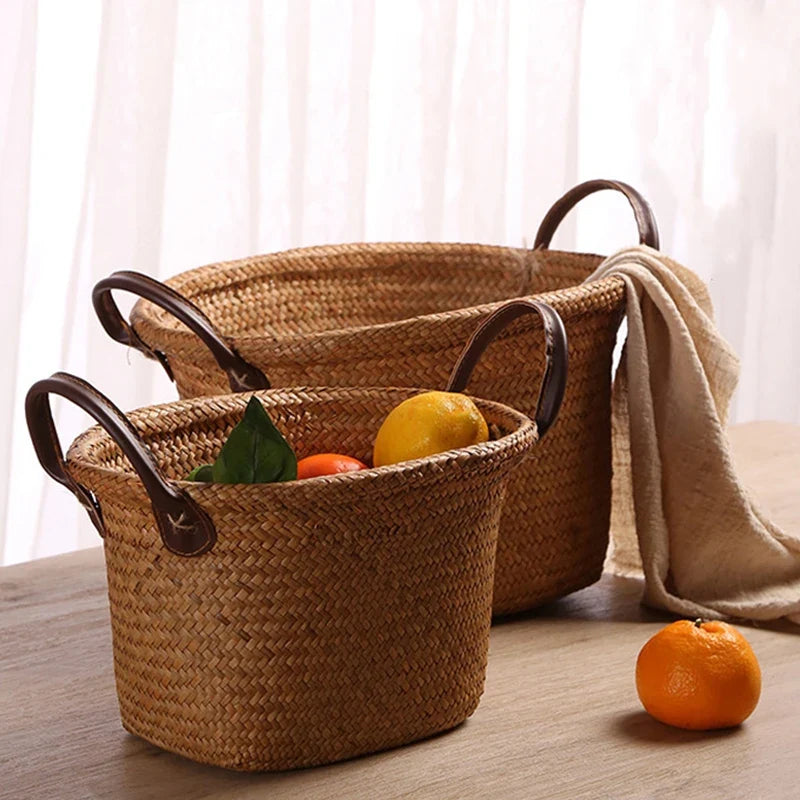 Foldable hand woven wicker and sea-ring storage basket