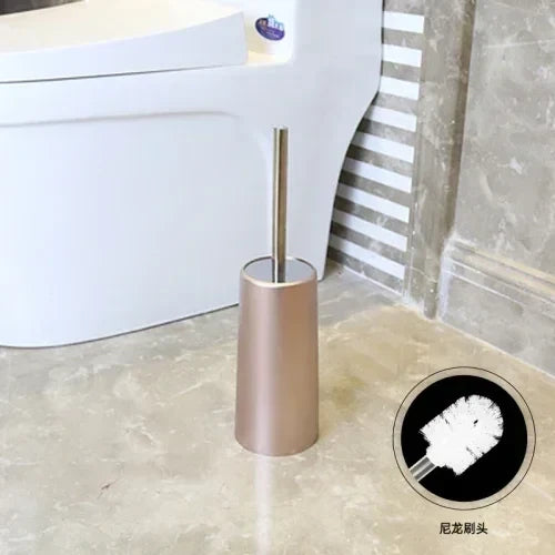 Toilet brush with long handle soft hair without dead end - Rose Gold Nylon Head